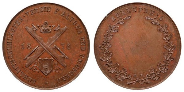Altona, Bronze-Preismedaille 1876 EHRENPREIS des Schlittschuhläufer-Vereins für Altona und Umgegend